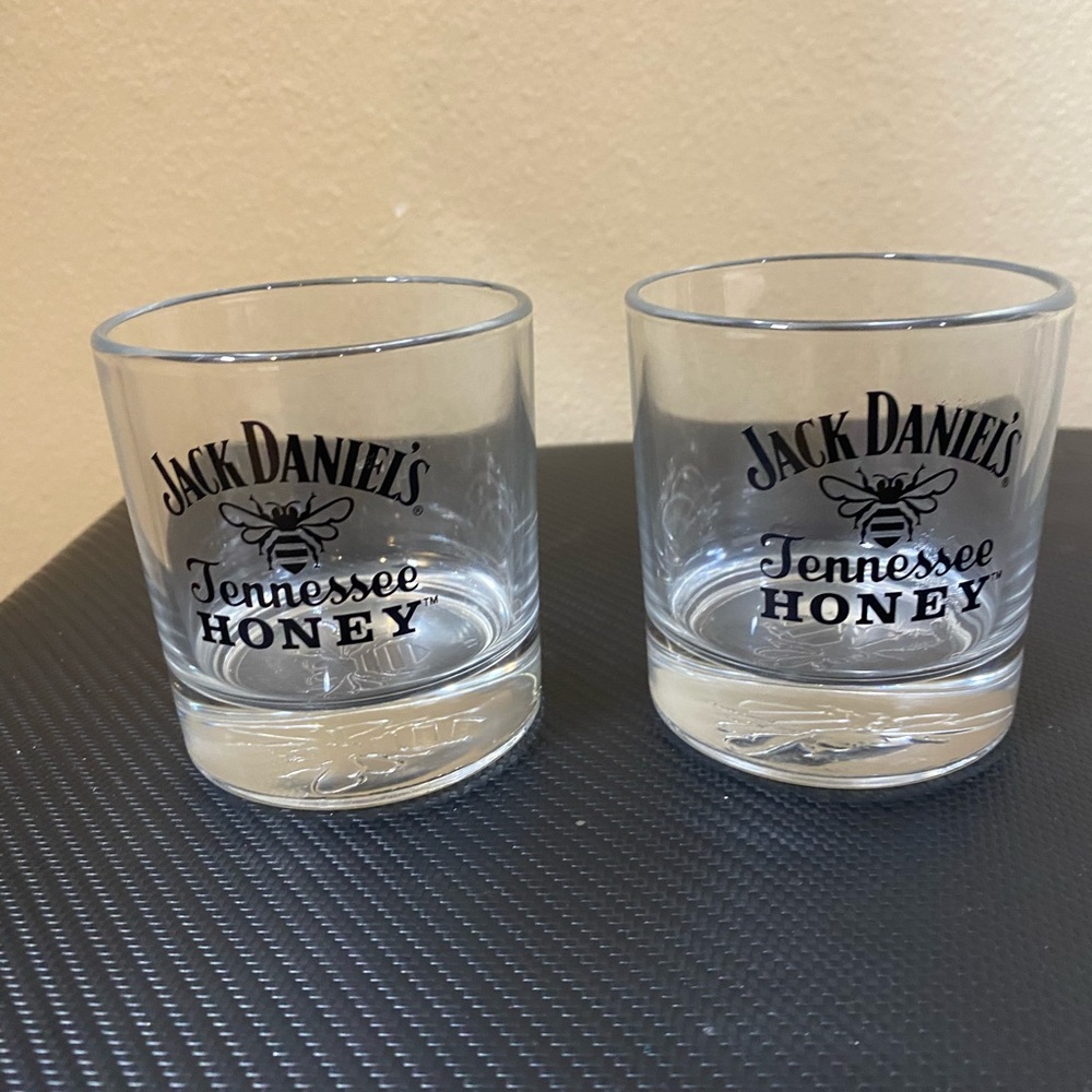 Jack Daniel's Clear Glass Tumblers with Black Tennessee Honey Logo - Pair